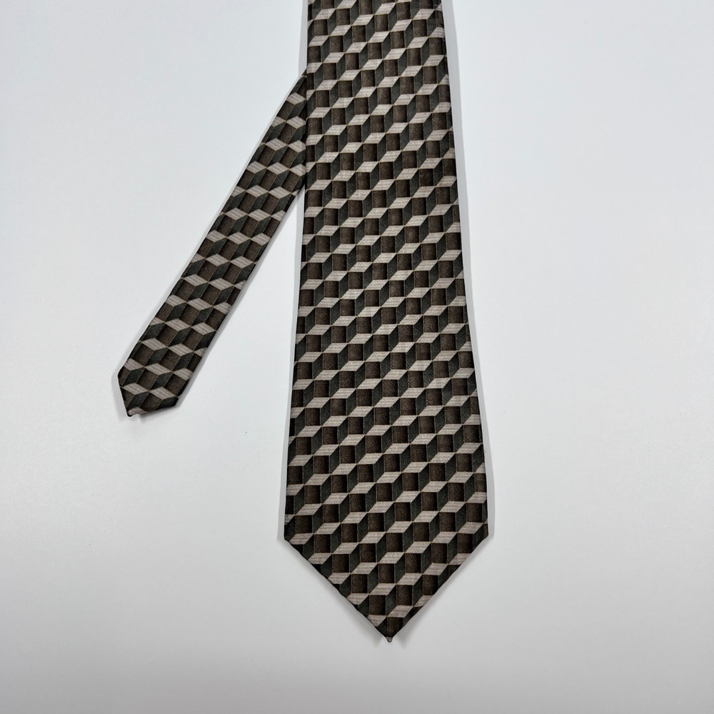 Carlos Devenezia Brown 3D Geometric Cube Silk Necktie Mens One Size